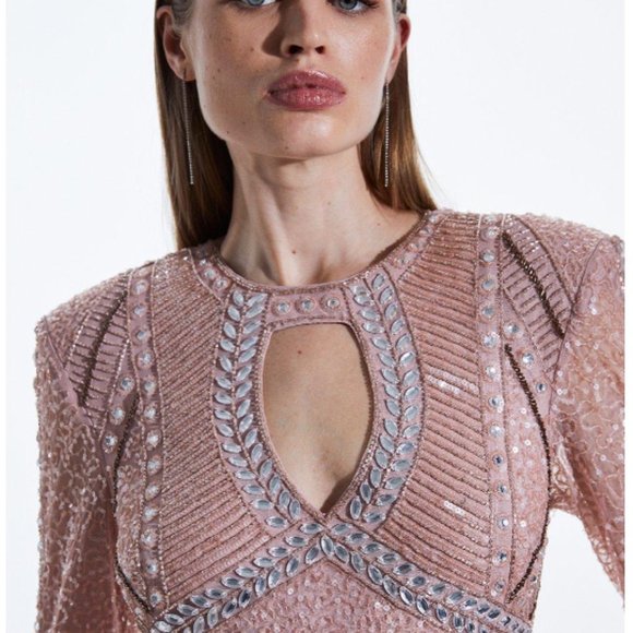 NEW Karen Millen - Crystal Embellished Long Sleeve Mini Dress, Size 4 - Picture 2 of 4